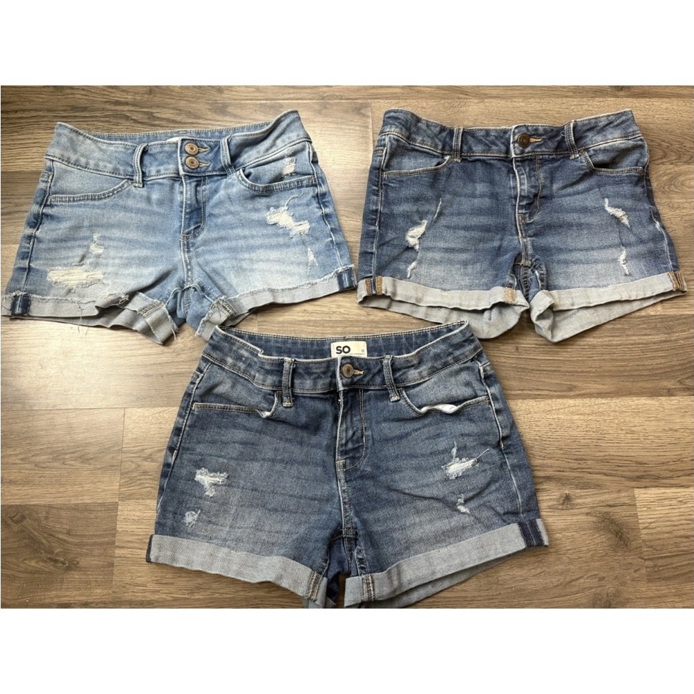 SO youth girl Distressed Denim Shorts - Light and Dark Blue
